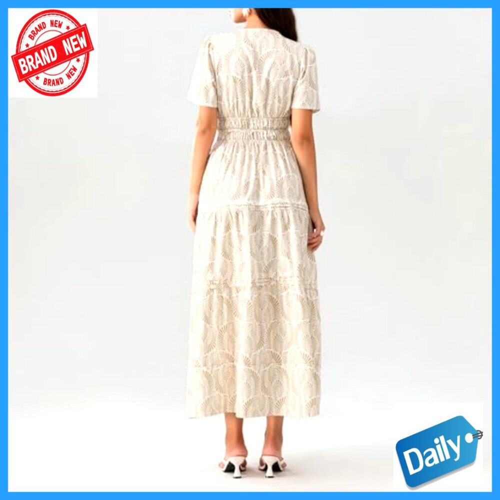 Short Sleeve V-Neck Maxi Dress with Smocked Waist and Pockets - Picture 6 of 7